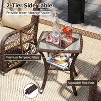 Costway Salon de Jardin 3 Pièces avec Table d'Appoint à 2 Niveaux et Coussins pour Porche Marron/Noir