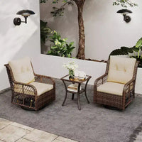 Costway Salon de Jardin 3 Pièces avec Table d'Appoint à 2 Niveaux et Coussins pour Porche Marron/Noir