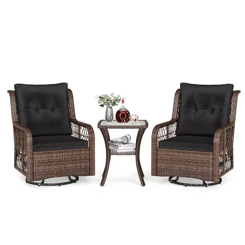 Costway Salon de Jardin 3 Pièces avec Table d'Appoint à 2 Niveaux et Coussins pour Porche Marron/Noir