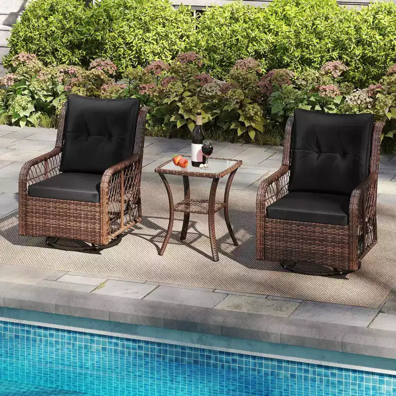 Costway Salon de Jardin 3 Pièces avec Table d'Appoint à 2 Niveaux et Coussins pour Porche Marron/Noir