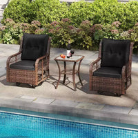 Costway Salon de Jardin 3 Pièces avec Table d'Appoint à 2 Niveaux et Coussins pour Porche Marron/Noir