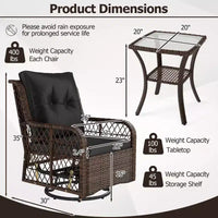 Costway Salon de Jardin 3 Pièces avec Table d'Appoint à 2 Niveaux et Coussins pour Porche Marron/Noir