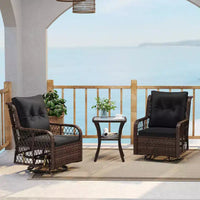 Costway 3 PCS Patio Furniture Set with 2-Tier Side Table and Cushions for Porch Brown/Black