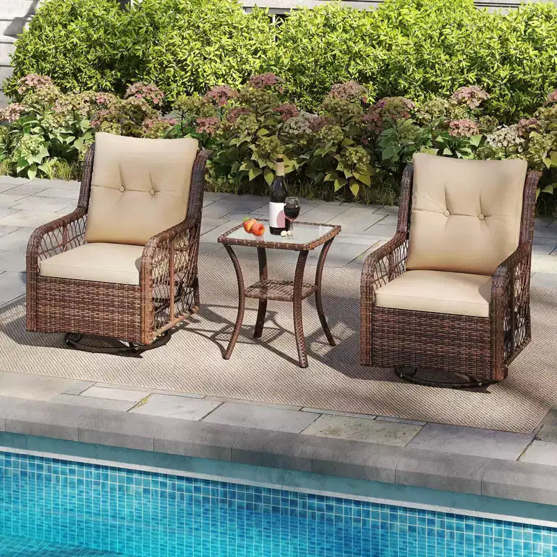Costway Salon de Jardin 3 Pièces avec Table d'Appoint à 2 Niveaux et Coussins pour Porche Marron/Noir