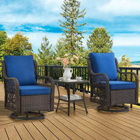 Ensemble de terrasse d'extérieur 3 pièces, ensemble bistro à bascule en résine tressée avec 2 chaises pivotantes et table à plateau en verre trempé