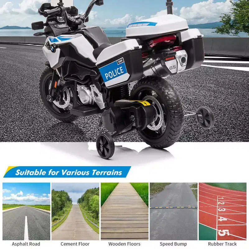 Acekool Moto BMW électrique 12 V pour enfants avec télécommande, 2 vitesses, musique, USB, lumières LED et roues d'entraînement Blanc