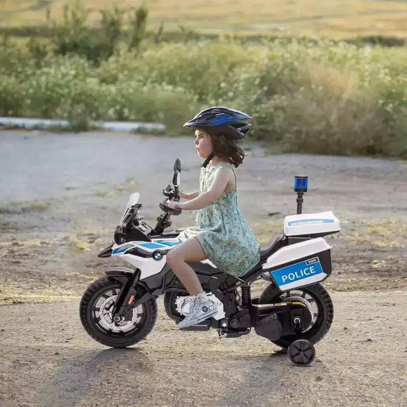 Acekool Moto BMW électrique 12 V pour enfants avec télécommande, 2 vitesses, musique, USB, lumières LED et roues d'entraînement Blanc