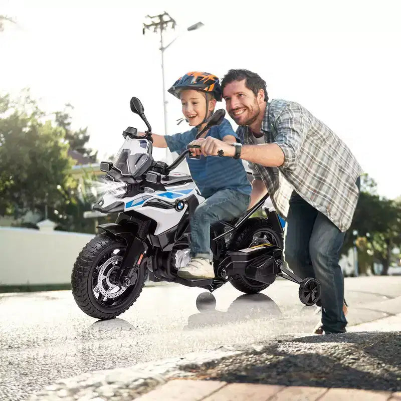 Acekool Moto BMW électrique 12 V pour enfants avec télécommande, 2 vitesses, musique, USB, lumières LED et roues d'entraînement Blanc