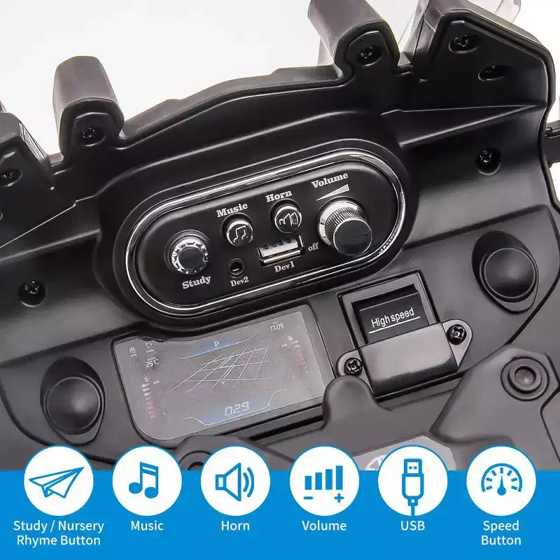 Acekool Moto BMW électrique 12 V pour enfants avec télécommande, 2 vitesses, musique, USB, lumières LED et roues d'entraînement Blanc