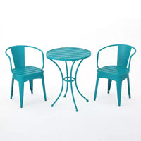 Ensemble de bistro 3 pièces d'extérieur GDFStudio Hobart en fer avec chaises à lattes métalliques et table ronde