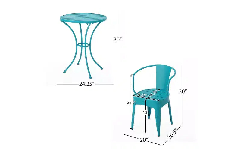 Ensemble de bistro 3 pièces d'extérieur GDFStudio Hobart en fer avec chaises à lattes métalliques et table ronde