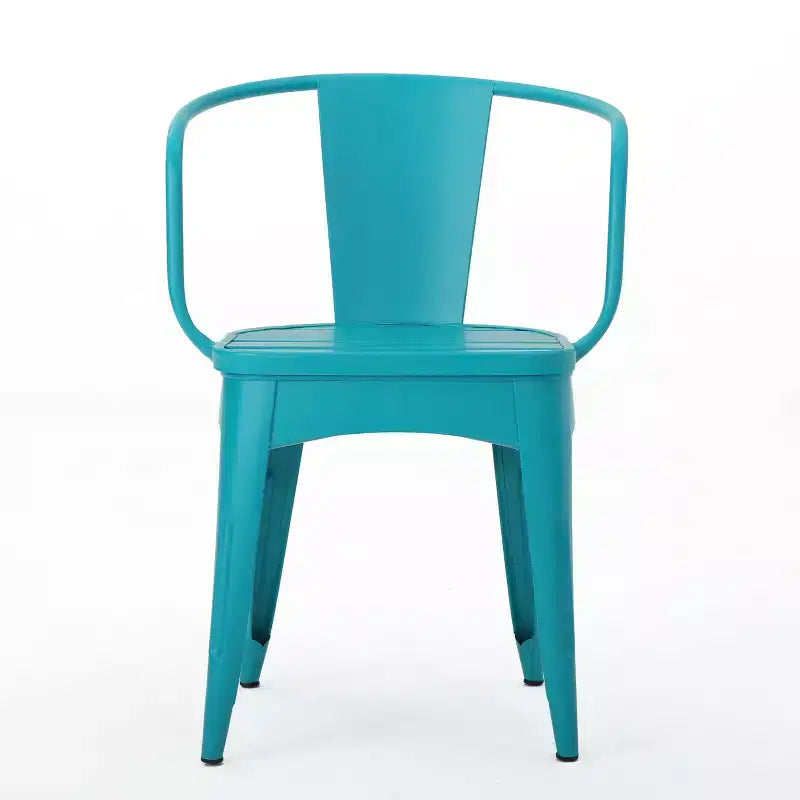 Ensemble de bistro 3 pièces d'extérieur GDFStudio Hobart en fer avec chaises à lattes métalliques et table ronde