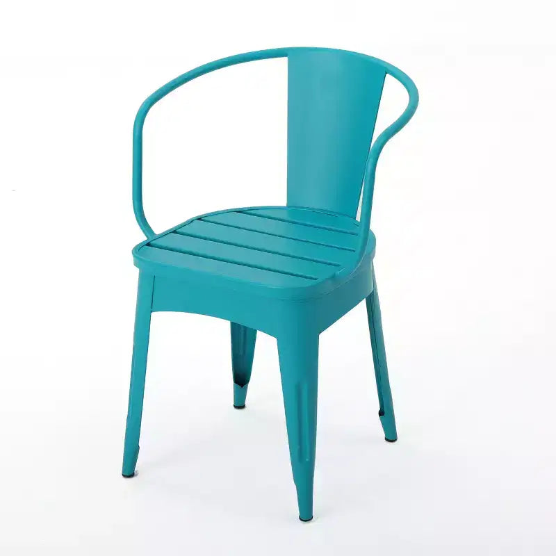 Ensemble de bistro 3 pièces d'extérieur GDFStudio Hobart en fer avec chaises à lattes métalliques et table ronde