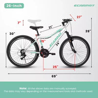 VTT Zeus & Ruta 26 avec 21 vitesses, suspension avant, freins en V, cadre en acier au carbone pour adolescents et femmes
