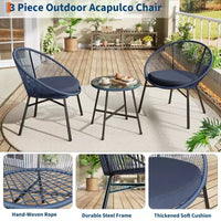 Ensemble bistro de patio 3 pièces avec chaise Acapulco d'extérieur - Chaises Acapulco tout temps avec table à plateau en verre, chaises de conversation de patio modernes, lot de 2