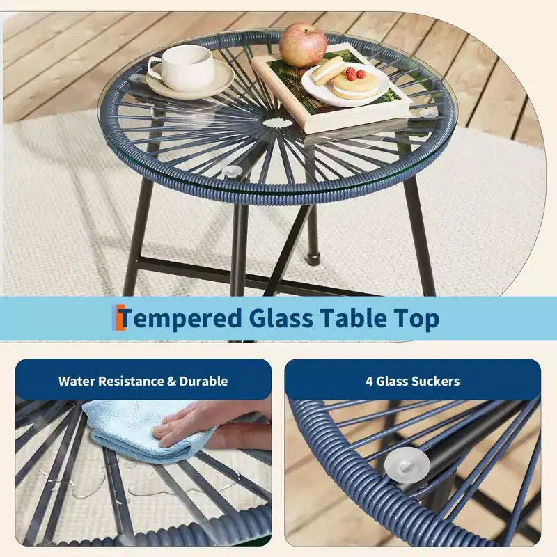 Ensemble bistro de patio 3 pièces avec chaise Acapulco d'extérieur - Chaises Acapulco tout temps avec table à plateau en verre, chaises de conversation de patio modernes, lot de 2