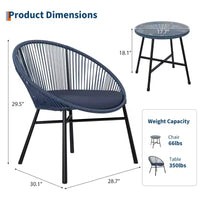 Ensemble bistro de patio 3 pièces avec chaise Acapulco d'extérieur - Chaises Acapulco tout temps avec table à plateau en verre, chaises de conversation de patio modernes, lot de 2