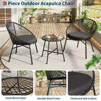 Ensemble bistro de patio 3 pièces avec chaise Acapulco d'extérieur - Chaises Acapulco tout temps avec table à plateau en verre, chaises de conversation de patio modernes, lot de 2