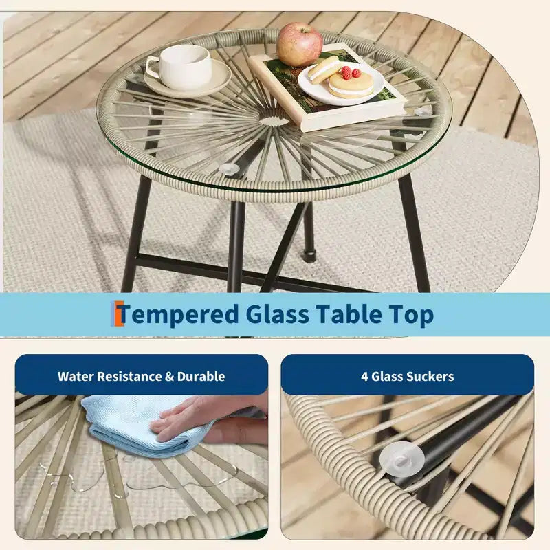 Ensemble bistro de patio 3 pièces avec chaise Acapulco d'extérieur - Chaises Acapulco tout temps avec table à plateau en verre, chaises de conversation de patio modernes, lot de 2