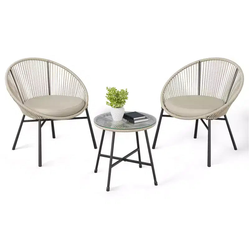 Ensemble bistro de patio 3 pièces avec chaise Acapulco d'extérieur - Chaises Acapulco tout temps avec table à plateau en verre, chaises de conversation de patio modernes, lot de 2