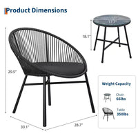 Ensemble bistro de patio 3 pièces avec chaise Acapulco d'extérieur - Chaises Acapulco tout temps avec table à plateau en verre, chaises de conversation de patio modernes, lot de 2