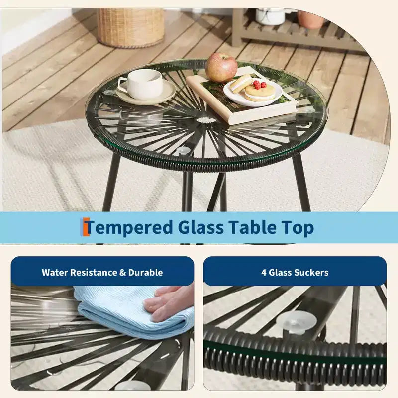 Ensemble de bistro 3 pièces Acapulco d'extérieur, chaises Acapulco toutes saisons avec table en verre, ensemble de 2 chaises de conversation de patio modernes