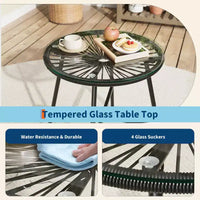 Ensemble bistro de patio 3 pièces avec chaise Acapulco d'extérieur - Chaises Acapulco tout temps avec table à plateau en verre, chaises de conversation de patio modernes, lot de 2