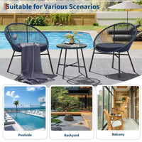 Ensemble bistro de patio 3 pièces avec chaise Acapulco d'extérieur - Chaises Acapulco tout temps avec table à plateau en verre, chaises de conversation de patio modernes, lot de 2