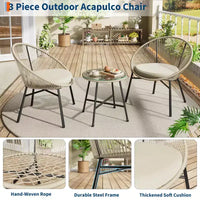 Ensemble bistro de patio 3 pièces avec chaise Acapulco d'extérieur - Chaises Acapulco tout temps avec table à plateau en verre, chaises de conversation de patio modernes, lot de 2