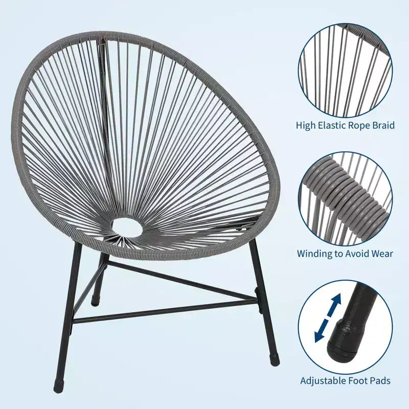 Ensemble de meubles de jardin 3 pièces chaises Acapulco chaises en corde tressée et table en verre pour terrasse extérieure ensembles de bistro pour conversation tout temps
