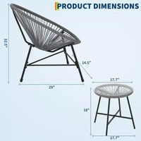 Ensemble de mobilier de terrasse 3 pièces, chaises Acapulco, chaises en corde tressée et table à plateau en verre pour terrasse extérieure, ensembles bistro de conversation tout temps