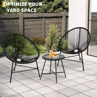 Ensemble de mobilier de terrasse 3 pièces, chaises Acapulco, chaises en corde tressée et table à plateau en verre pour terrasse extérieure, ensembles bistro de conversation tout temps