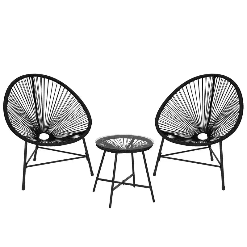 Ensemble de meubles de jardin 3 pièces chaises Acapulco chaises en corde tressée et table en verre pour terrasse extérieure ensembles de bistro pour conversation tout temps