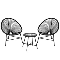 Ensemble de mobilier de terrasse 3 pièces, chaises Acapulco, chaises en corde tressée et table à plateau en verre pour terrasse extérieure, ensembles bistro de conversation tout temps