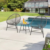 Ensemble de mobilier de terrasse 3 pièces, chaises Acapulco, chaises en corde tressée et table à plateau en verre pour terrasse extérieure, ensembles bistro de conversation tout temps