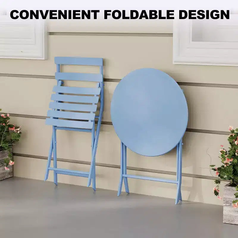 Ensemble de patio 3 pièces, table et chaises de patio pliantes, ensembles de mobilier de patio extérieurs pliants, ensemble de conversation résistant aux intempéries pour jardin.
