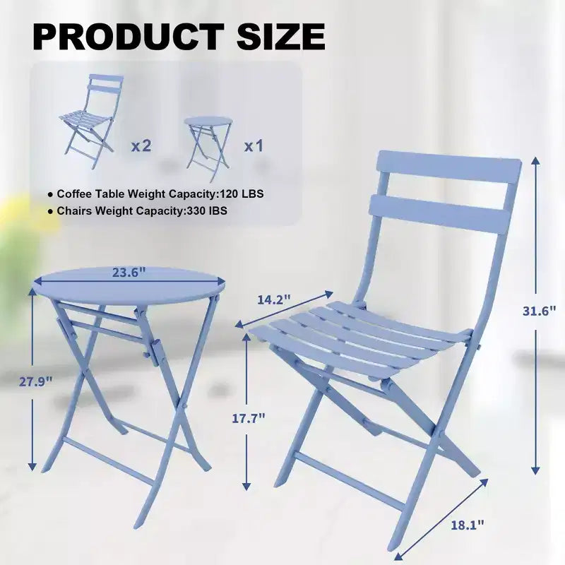 Ensemble de patio 3 pièces, table et chaises de patio pliantes, ensembles de mobilier de patio extérieurs pliants, ensemble de conversation résistant aux intempéries pour jardin.