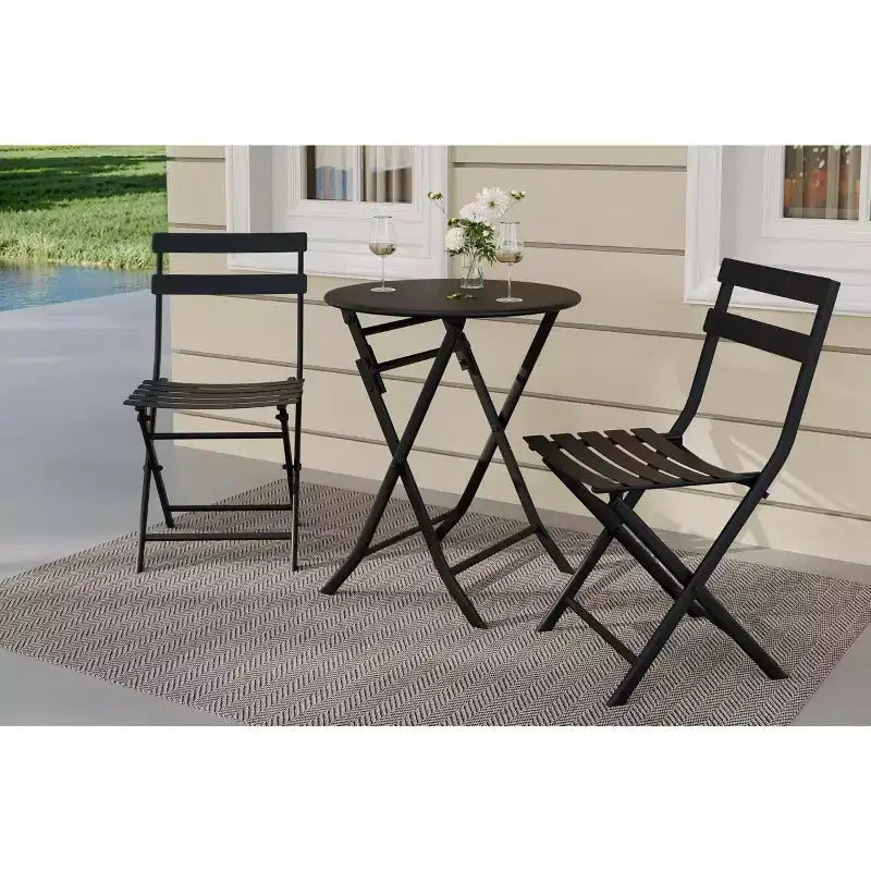 Ensemble de patio 3 pièces, table et chaises de patio pliantes, ensembles de mobilier de patio extérieurs pliants, ensemble de conversation résistant aux intempéries pour jardin.