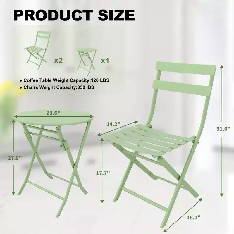 Ensemble de patio 3 pièces, table et chaises de patio pliantes, ensembles de mobilier de patio extérieurs pliants, ensemble de conversation résistant aux intempéries pour jardin.