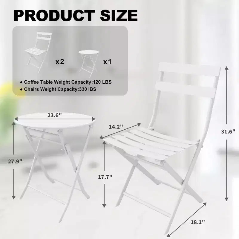 Ensemble de patio 3 pièces, table et chaises de patio pliantes, ensembles de mobilier de patio extérieurs pliants, ensemble de conversation résistant aux intempéries pour jardin.