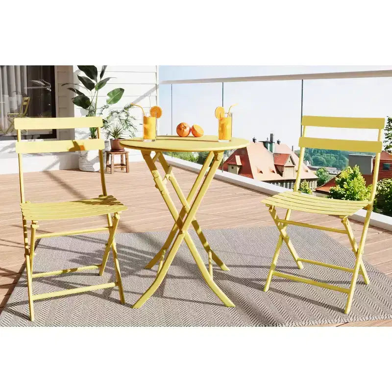 Ensemble de patio 3 pièces, table et chaises de patio pliantes, ensembles de mobilier de patio extérieurs pliants, ensemble de conversation résistant aux intempéries pour jardin.