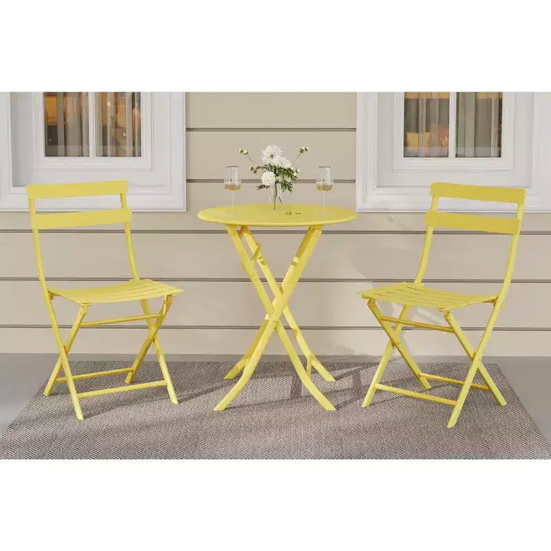 Ensemble de patio 3 pièces, table et chaises de patio pliantes, ensembles de mobilier de patio extérieurs pliants, ensemble de conversation résistant aux intempéries pour jardin.