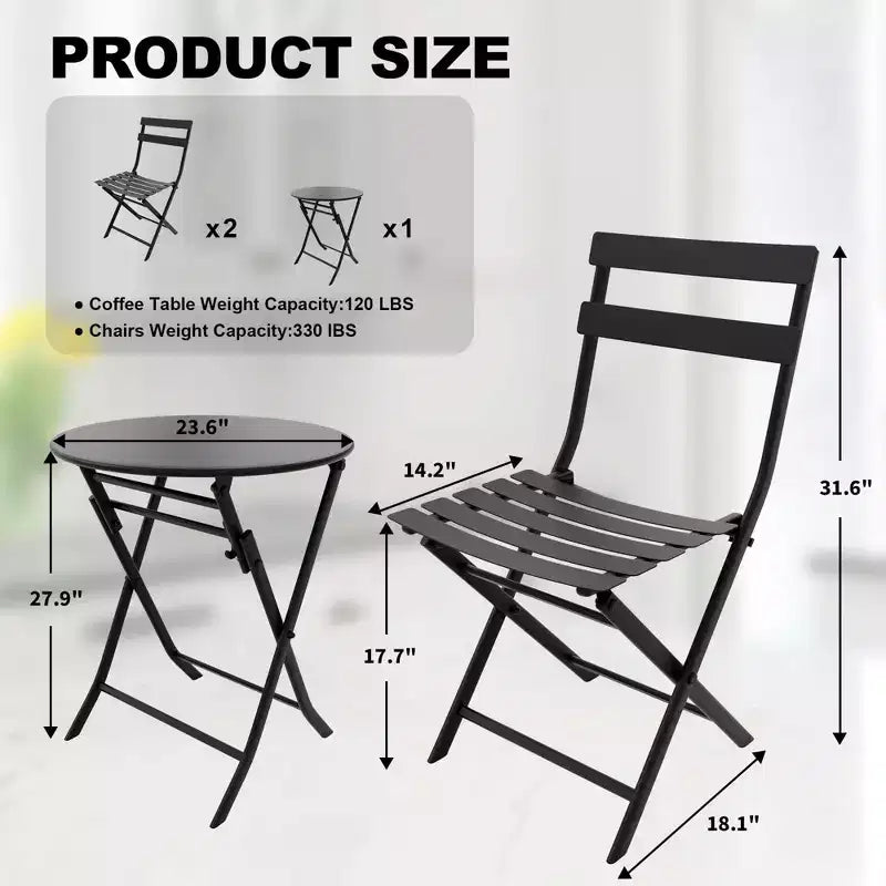 Ensemble de patio 3 pièces, table et chaises de patio pliantes, ensembles de mobilier de patio extérieurs pliants, ensemble de conversation résistant aux intempéries pour jardin.