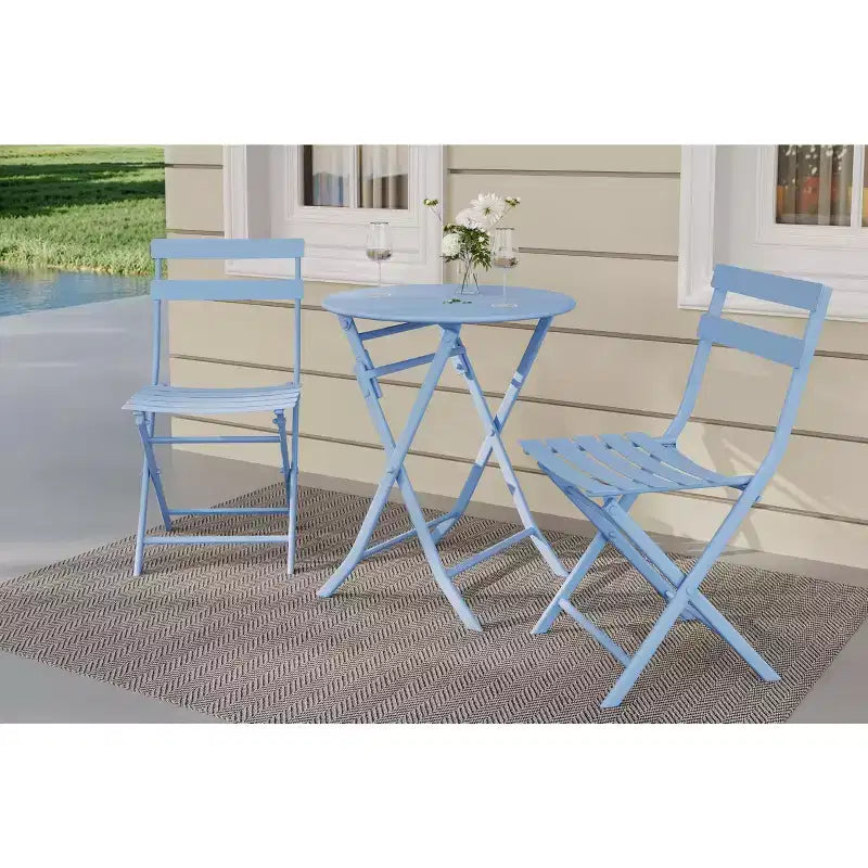 Ensemble de patio 3 pièces, table et chaises de patio pliantes, ensembles de mobilier de patio extérieurs pliants, ensemble de conversation résistant aux intempéries pour jardin.