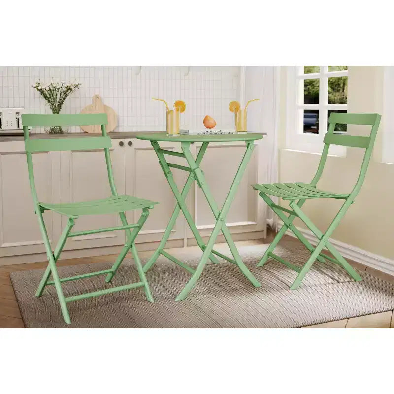 Ensemble de patio 3 pièces, table et chaises de patio pliantes, ensembles de mobilier de patio extérieurs pliants, ensemble de conversation résistant aux intempéries pour jardin.