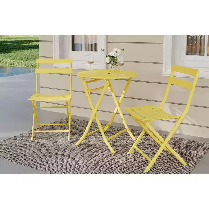 Ensemble de patio 3 pièces, table et chaises de patio pliantes, ensembles de mobilier de patio extérieurs pliants, ensemble de conversation résistant aux intempéries pour jardin.