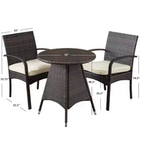 GDFStudio Peterson Ensemble bistro 3 pièces d'extérieur en résine tressée avec coussin