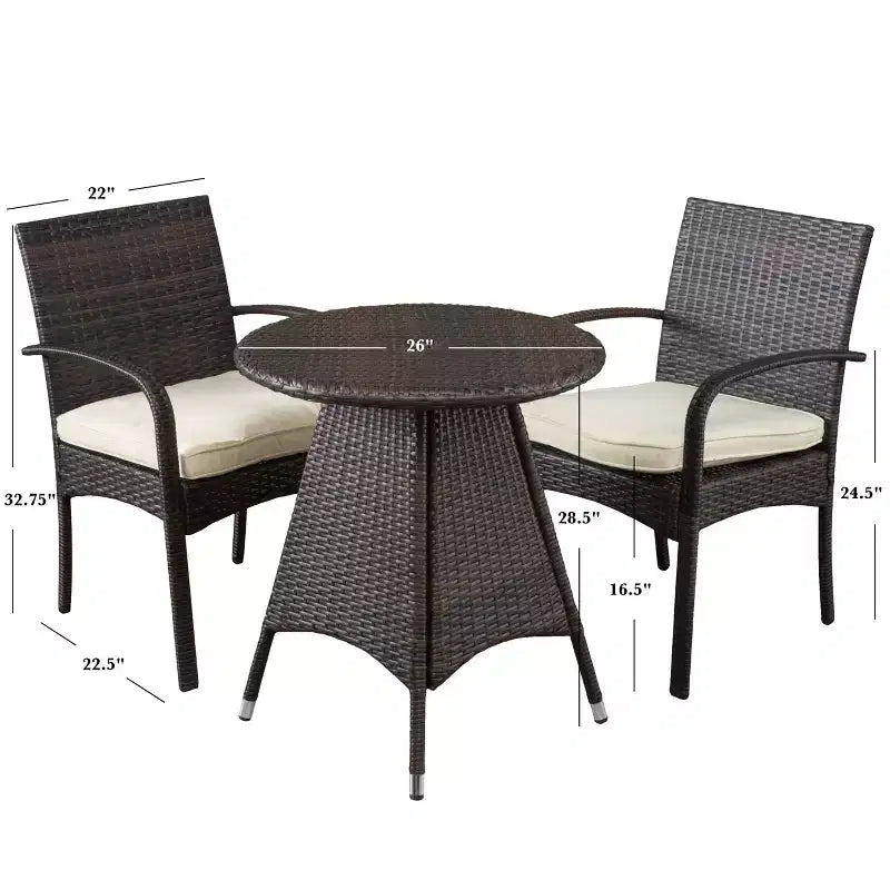 GDFStudio Peterson Ensemble bistro 3 pièces d'extérieur en résine tressée avec coussin
