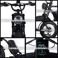 Vélo électrique tout-terrain pour adultes, pneus larges 20 x 4,0, moteur 750W avec batterie amovible 48V 15,6Ah
