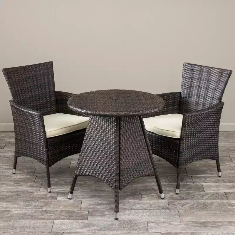 Ensemble de bistrot d'extérieur 3 pièces Harry GDFStudio avec table et chaises rondes en osier